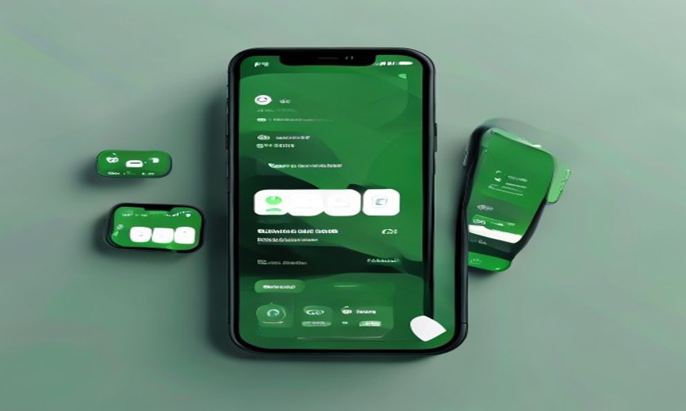 Schermata di app mobile sostenibile con design minimalista e verde